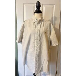 Ralph Lauren Button Down Men's XL Short Sleeve Khaki Light Tan Pony Classic
